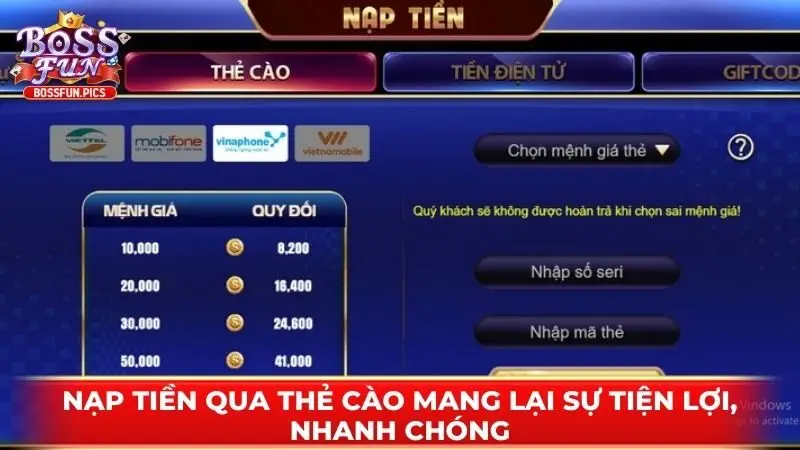 Nạp tiền qua thẻ cào mang lại sự tiện lợi, nhanh chóng